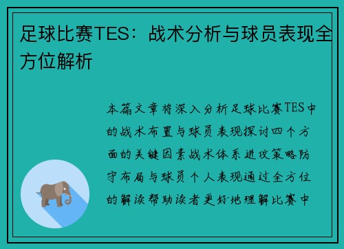 足球比赛TES：战术分析与球员表现全方位解析