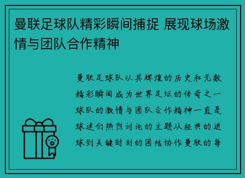 曼联足球队精彩瞬间捕捉 展现球场激情与团队合作精神
