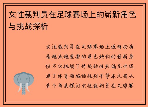 女性裁判员在足球赛场上的崭新角色与挑战探析