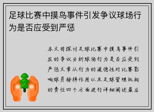 足球比赛中摸鸟事件引发争议球场行为是否应受到严惩
