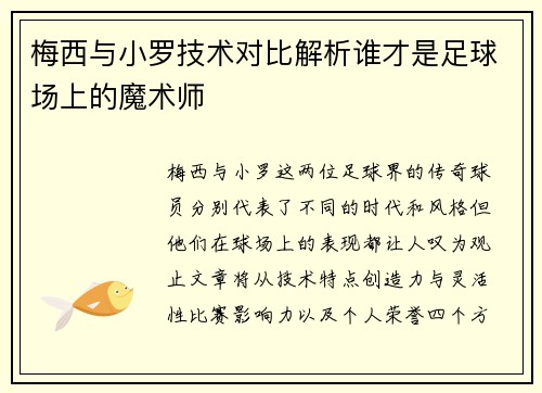 梅西与小罗技术对比解析谁才是足球场上的魔术师