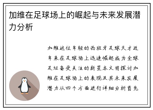 加维在足球场上的崛起与未来发展潜力分析