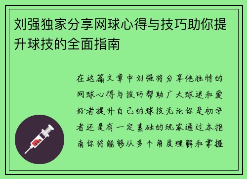 刘强独家分享网球心得与技巧助你提升球技的全面指南