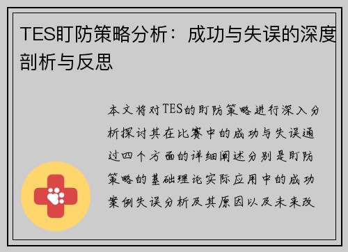 TES盯防策略分析：成功与失误的深度剖析与反思